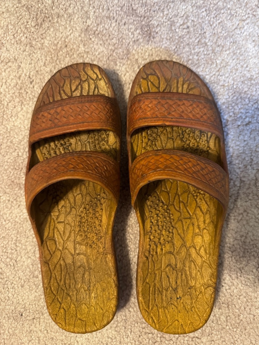 Brown Leather Double-Strap Slide Sandals - Distinct Textured Footbed